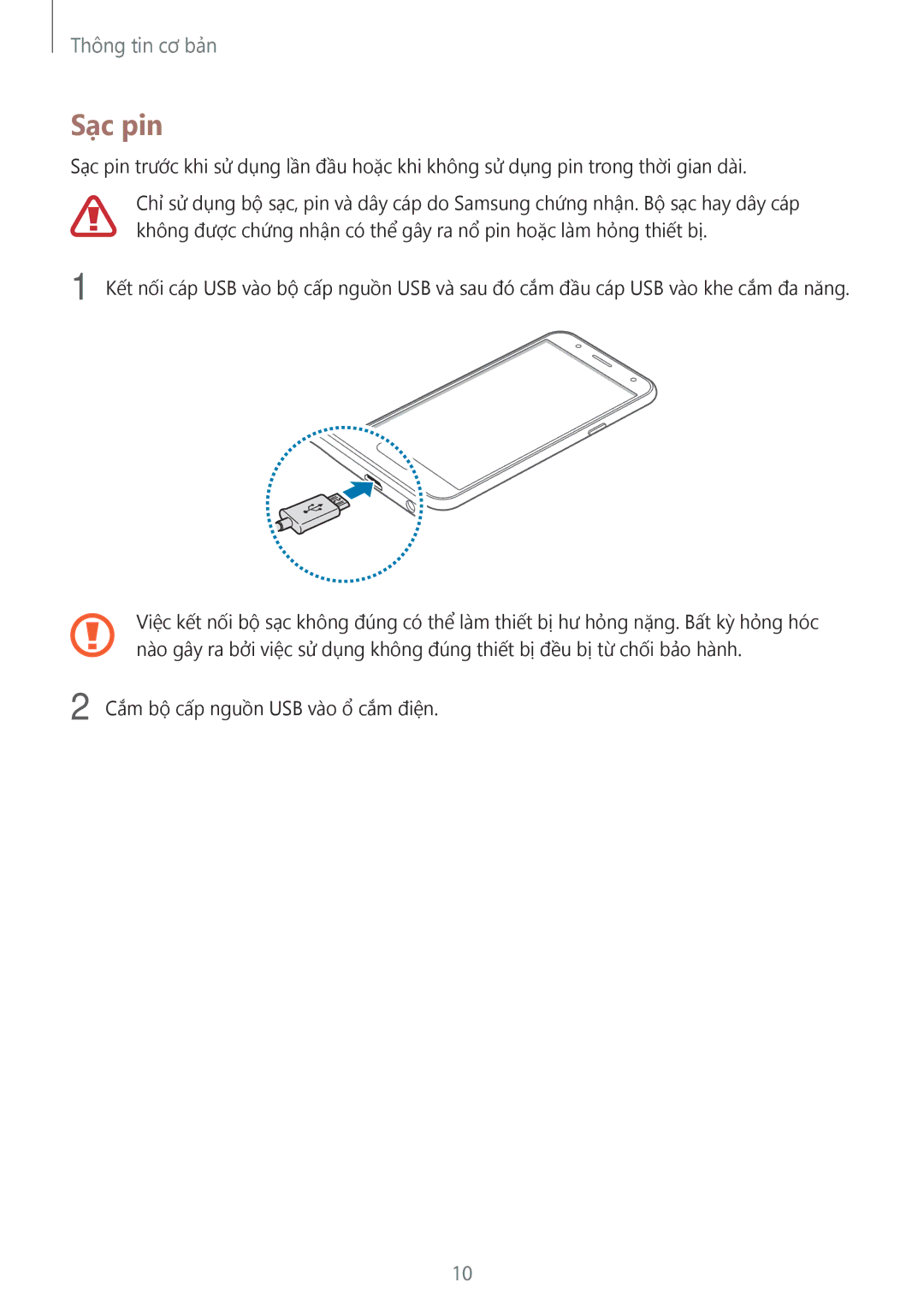 Samsung SM-J700HZDDXXV, SM-J700HZWDXXV, SM-J700HZKDXXV manual Sạc pin 