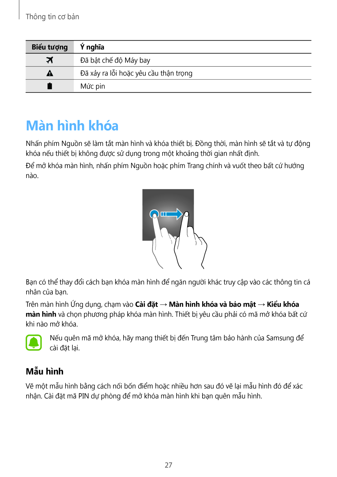 Samsung SM-J700HZWDXXV, SM-J700HZDDXXV, SM-J700HZKDXXV manual Màn hình khóa, Mẫu hình 