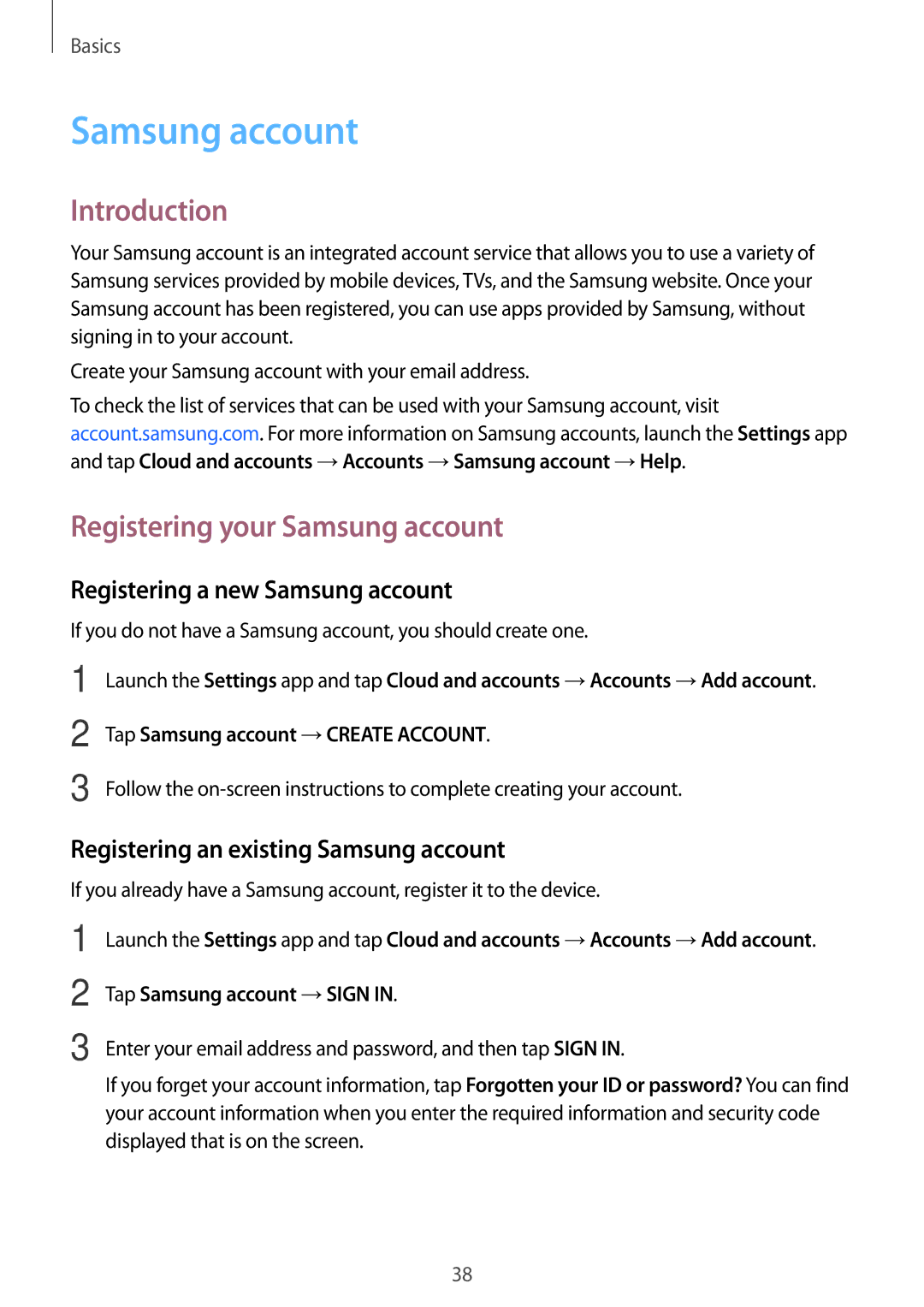 Samsung SM-J701FZDEILO Registering your Samsung account, Registering a new Samsung account, Tap Samsung account →SIGN 