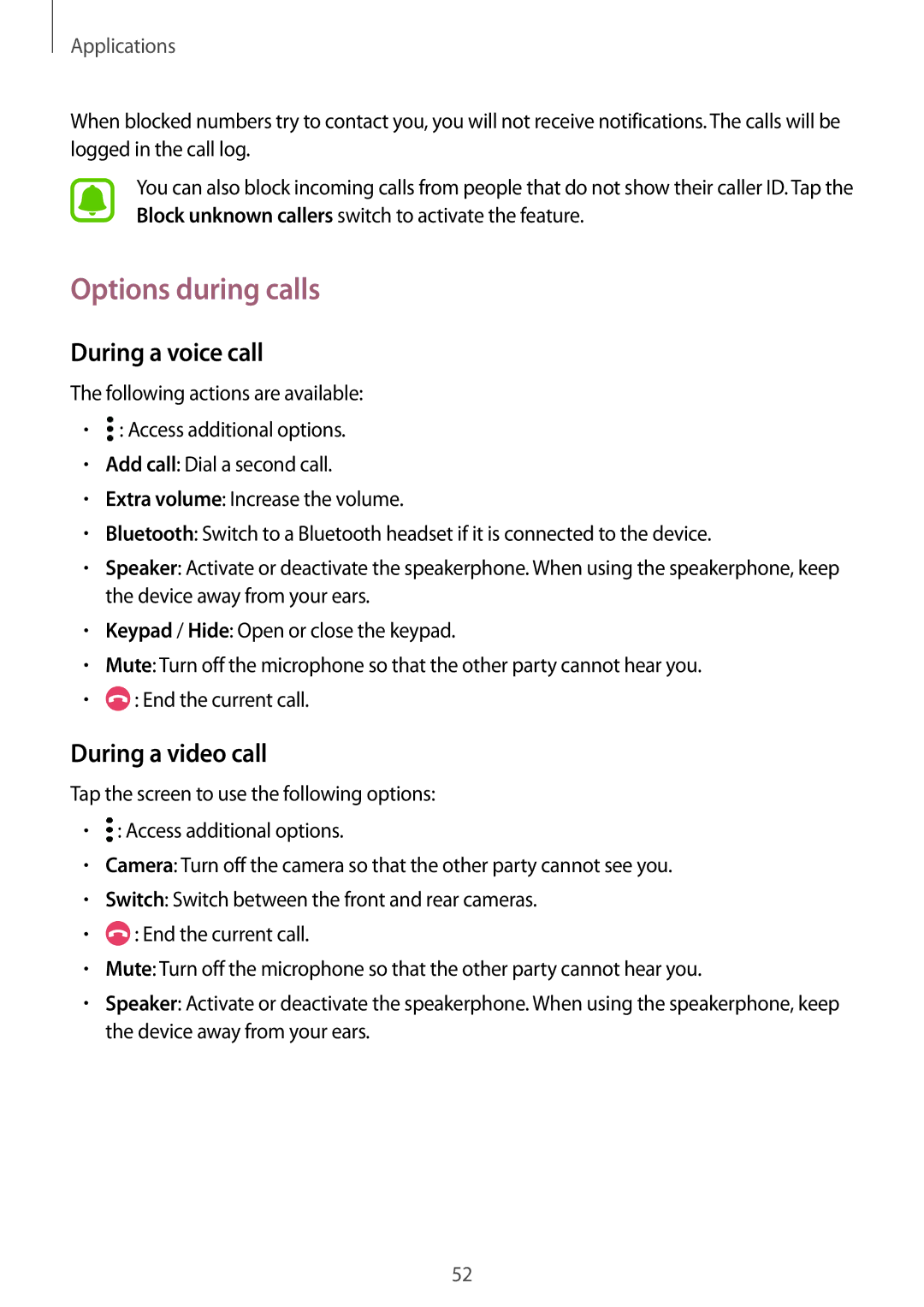 Samsung SM-J701FZKEILO, SM-J701FZDDKSA, SM-J701FZKDKSA manual Options during calls, During a voice call, During a video call 