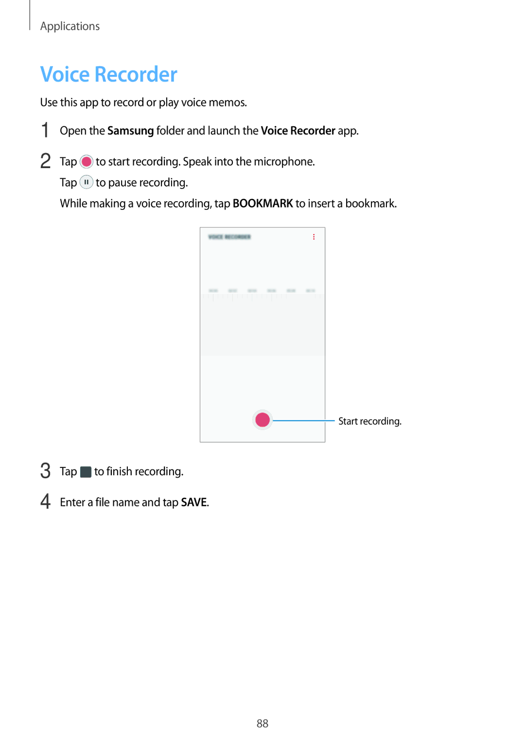 Samsung SM-J701FZDEILO, SM-J701FZDDKSA, SM-J701FZKDKSA, SM-J701FZKEILO, SM-J701FZSEILO manual Voice Recorder 