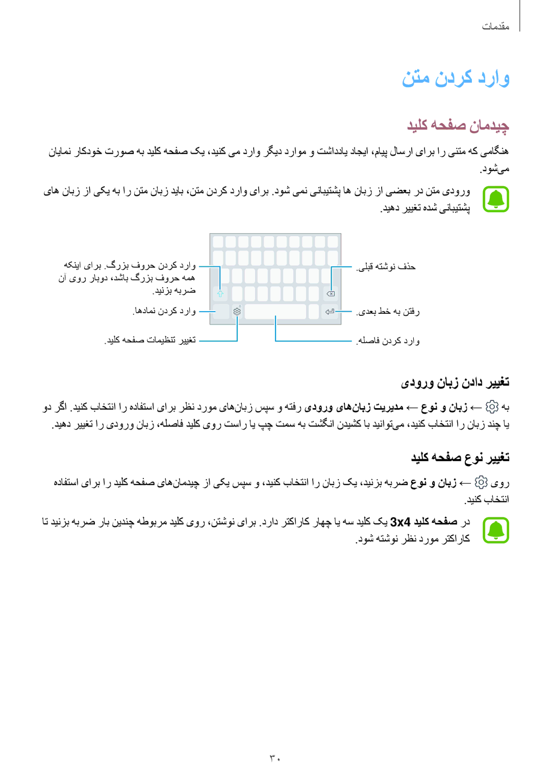 Samsung SM-J701FZDDKSA, SM-J701FZKDKSA manual نتم ندرک دراو, دیلک هحفص نامدیچ, یدورو نابز نداد رییغت, دیلک هحفص عون رییغت 