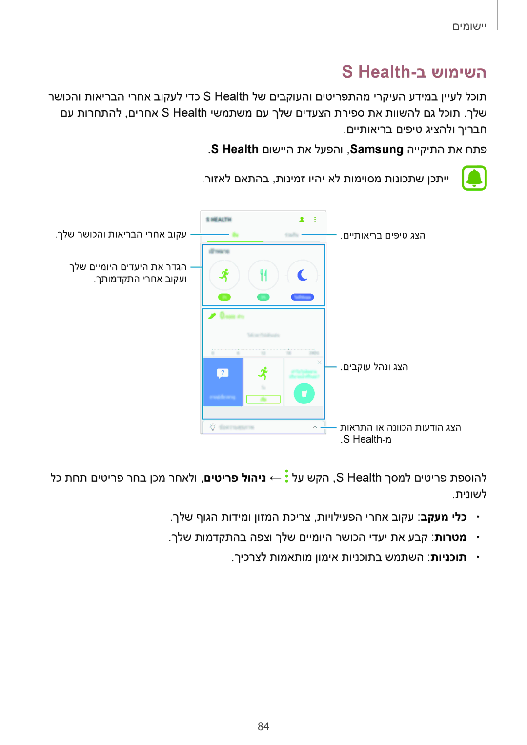 Samsung SM-J701FZKEILO, SM-J701FZDEILO, SM-J701FZSEILO manual Health-ב שומישה 