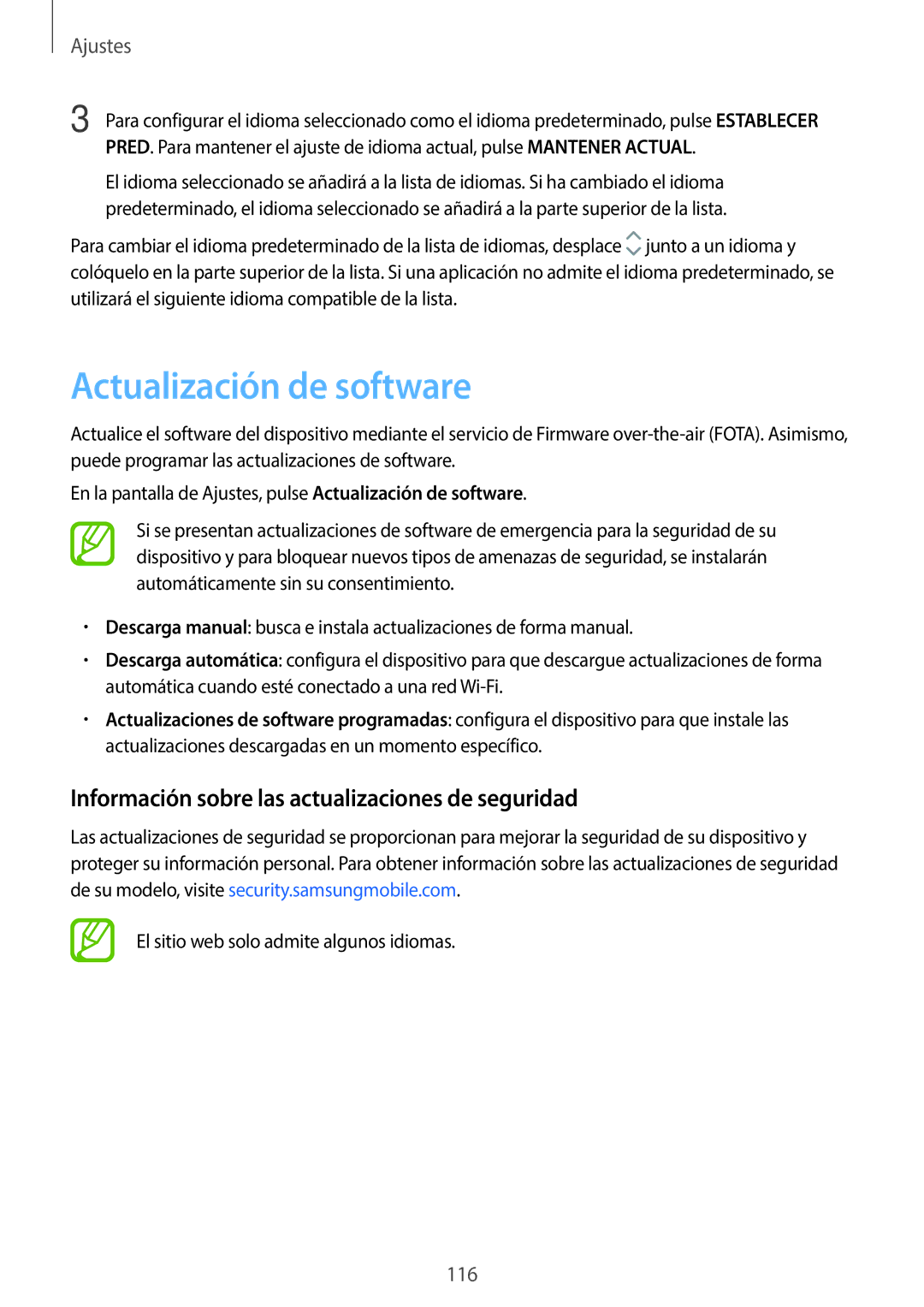 Samsung SM-J510FZDUPHE, SM-J710FZDNPHE manual Actualización de software, Información sobre las actualizaciones de seguridad 