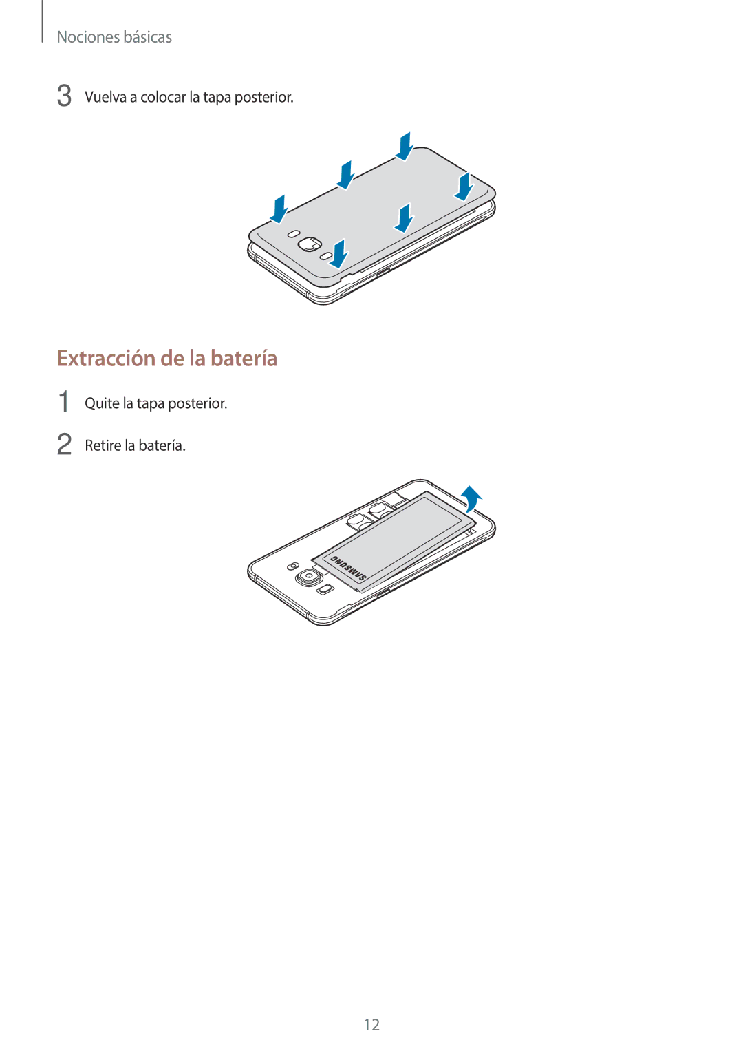 Samsung SM-J710FZWNPHE, SM-J710FZDNPHE, SM-J510FZDNPHE, SM-J710FZKNPHE, SM-J510FZKUPHE manual Extracción de la batería 