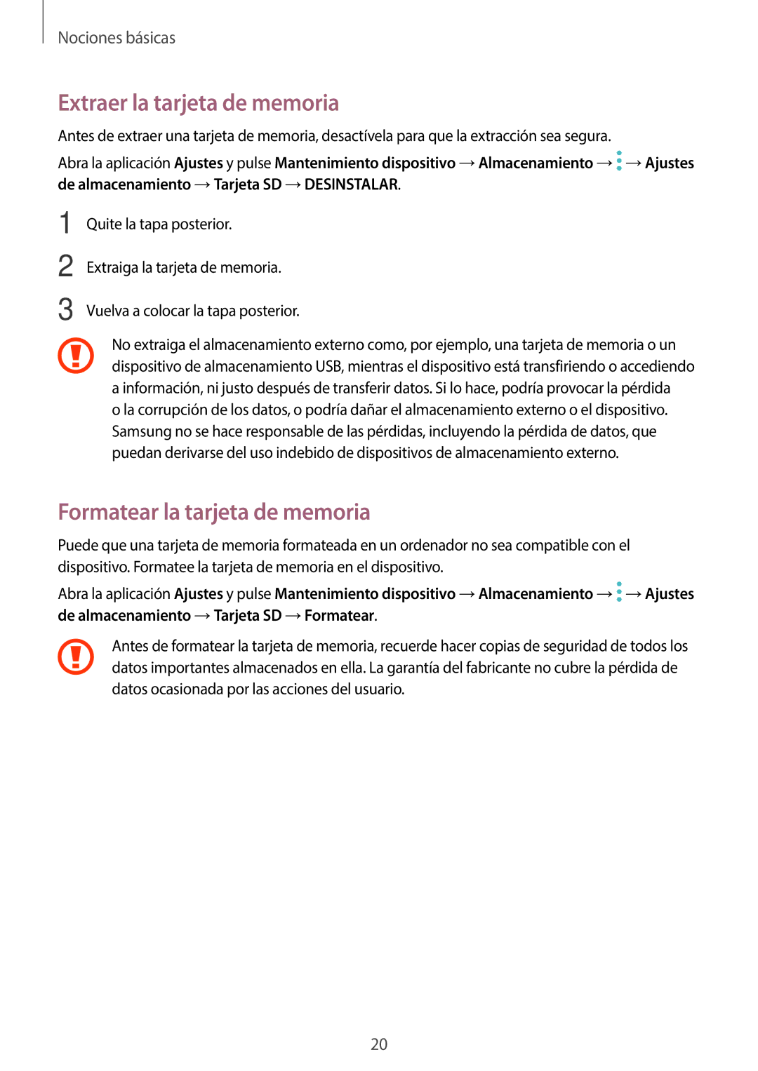 Samsung SM-J510FZWUPHE, SM-J710FZDNPHE, SM-J510FZDNPHE manual Extraer la tarjeta de memoria, Formatear la tarjeta de memoria 