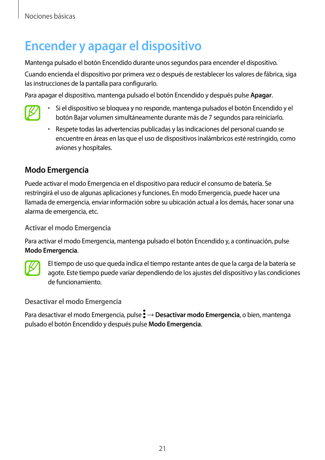 Samsung SM-J710FZDNPHE, SM-J510FZDNPHE, SM-J710FZKNPHE, SM-J510FZKUPHE Encender y apagar el dispositivo, Modo Emergencia 