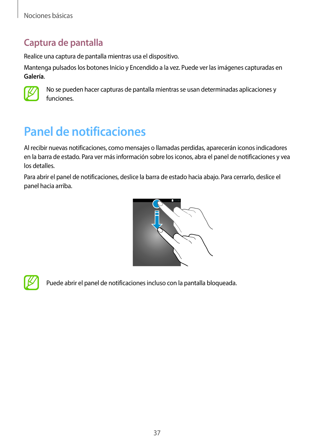 Samsung SM-J710FZKNPHE, SM-J710FZDNPHE, SM-J510FZDNPHE, SM-J510FZKUPHE manual Panel de notificaciones, Captura de pantalla 