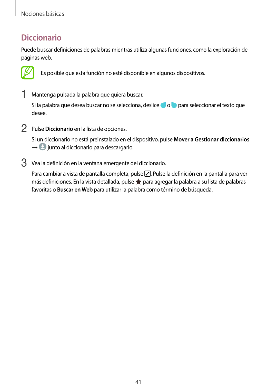 Samsung SM-J510FZWUPHE, SM-J710FZDNPHE, SM-J510FZDNPHE, SM-J710FZKNPHE, SM-J510FZKUPHE, SM-J510FZDUPHE manual Diccionario 