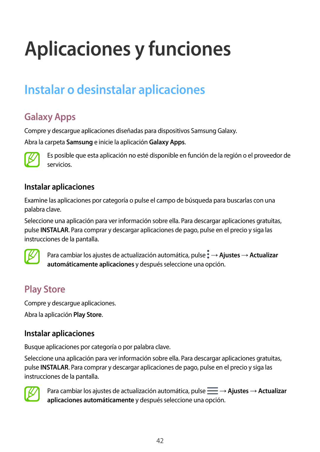 Samsung SM-J710FZDNPHE, SM-J510FZDNPHE Instalar o desinstalar aplicaciones, Galaxy Apps, Play Store, Instalar aplicaciones 