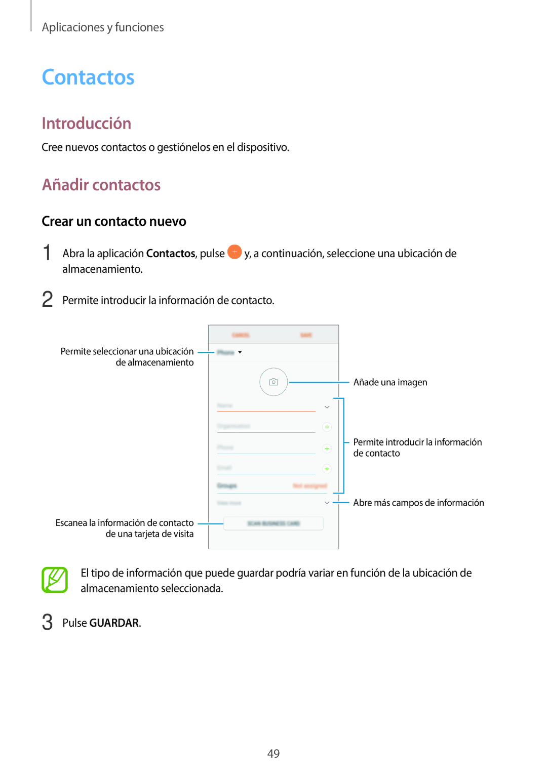 Samsung SM-J710FZDNPHE, SM-J510FZDNPHE, SM-J710FZKNPHE, SM-J510FZKUPHE Contactos, Añadir contactos, Crear un contacto nuevo 