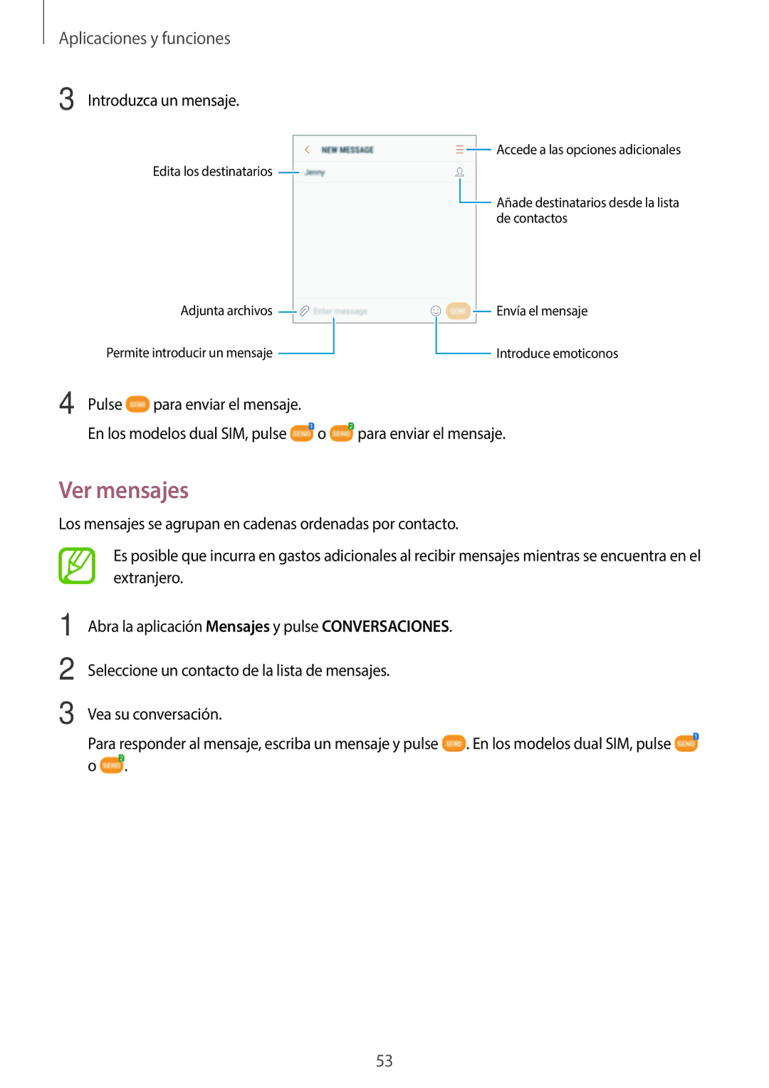 Samsung SM-J510FZDUPHE, SM-J710FZDNPHE, SM-J510FZDNPHE, SM-J710FZKNPHE, SM-J510FZKUPHE Ver mensajes, Introduzca un mensaje 