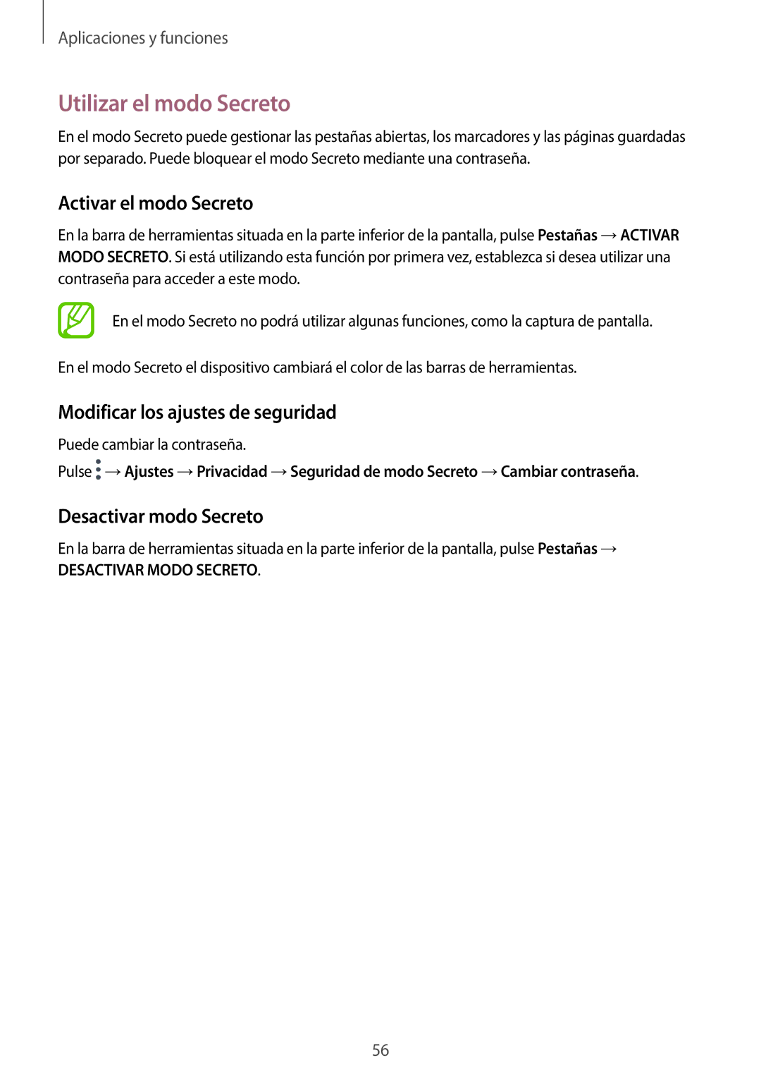 Samsung SM-J710FZDNPHE manual Utilizar el modo Secreto, Activar el modo Secreto, Modificar los ajustes de seguridad 