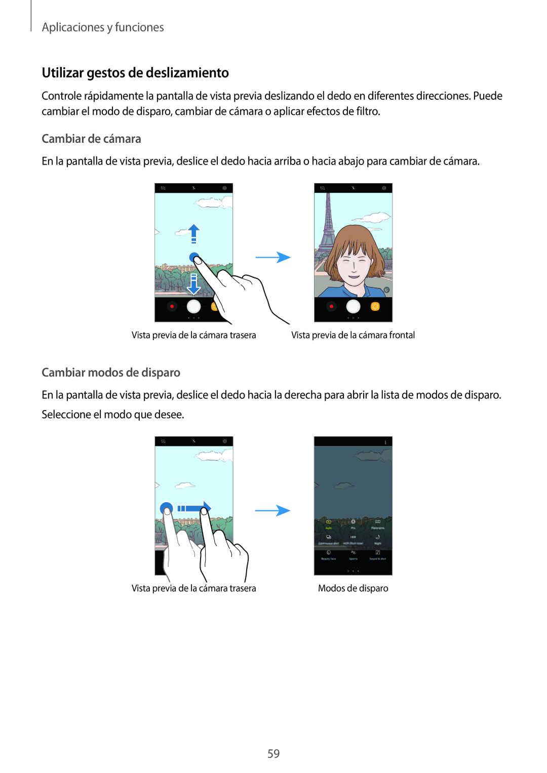 Samsung SM-J510FZKUPHE, SM-J710FZDNPHE, SM-J510FZDNPHE, SM-J710FZKNPHE Utilizar gestos de deslizamiento, Cambiar de cámara 