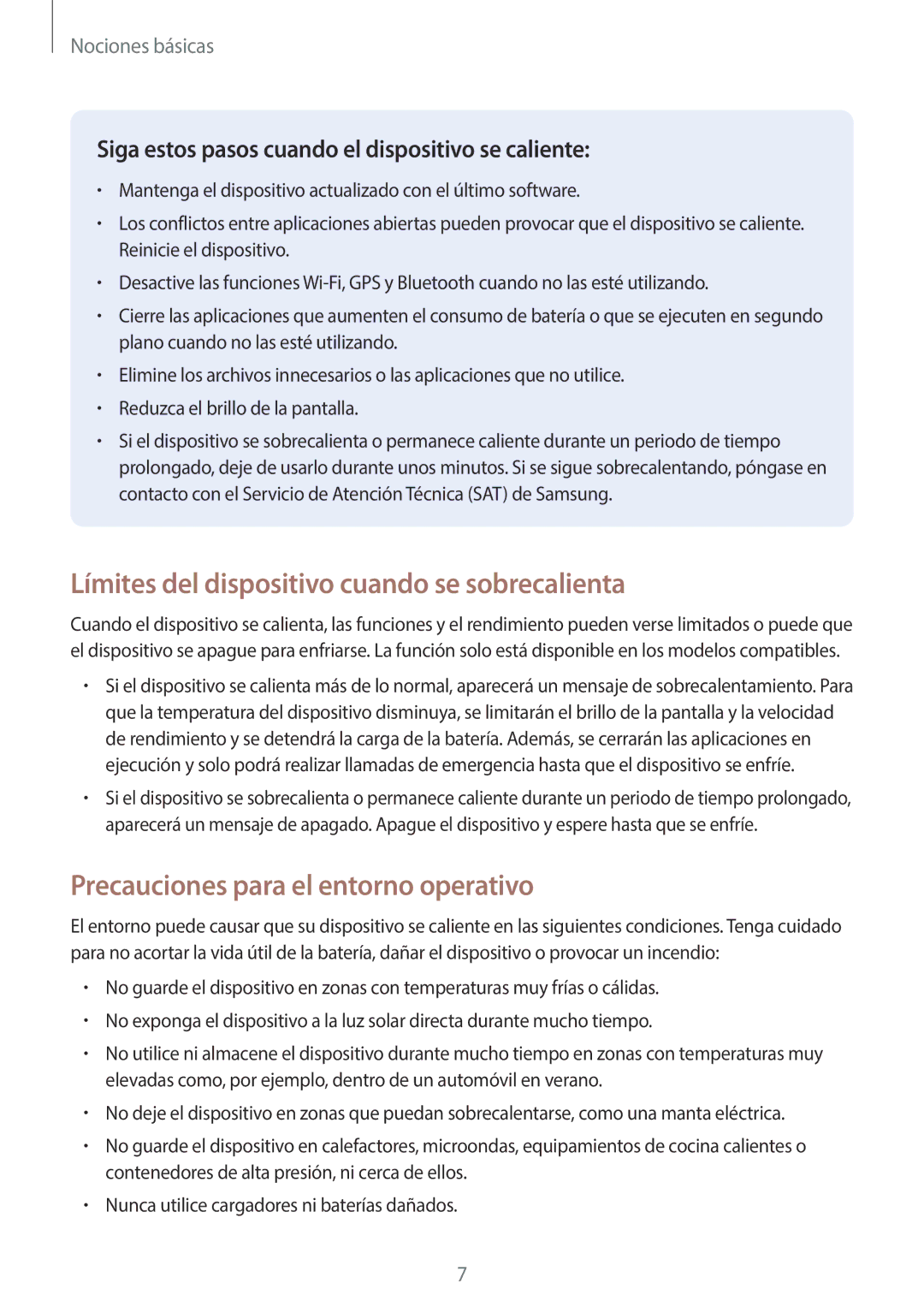 Samsung SM-J710FZDNPHE manual Límites del dispositivo cuando se sobrecalienta, Precauciones para el entorno operativo 