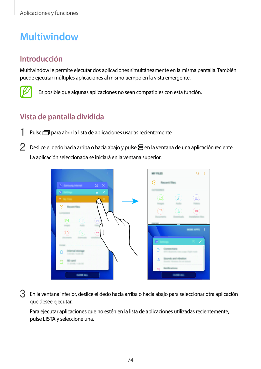 Samsung SM-J510FZDUPHE, SM-J710FZDNPHE, SM-J510FZDNPHE, SM-J710FZKNPHE manual Multiwindow, Vista de pantalla dividida 