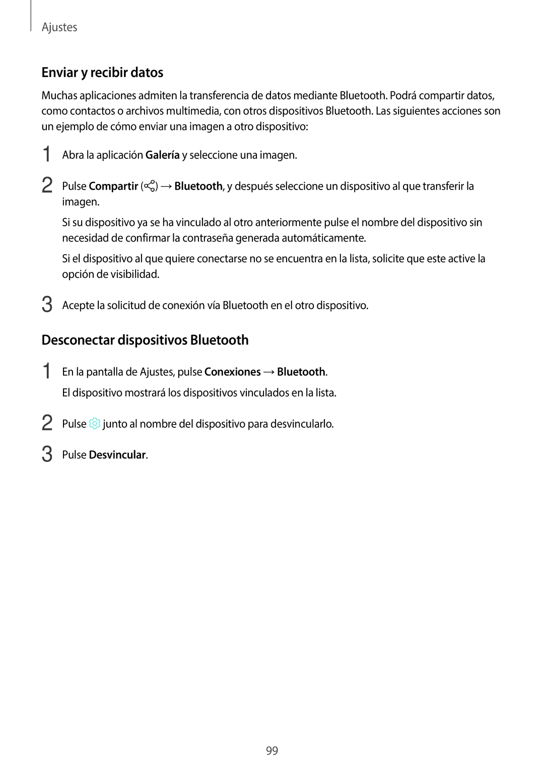 Samsung SM-J510FZDNPHE, SM-J710FZDNPHE, SM-J710FZKNPHE manual Enviar y recibir datos, Desconectar dispositivos Bluetooth 