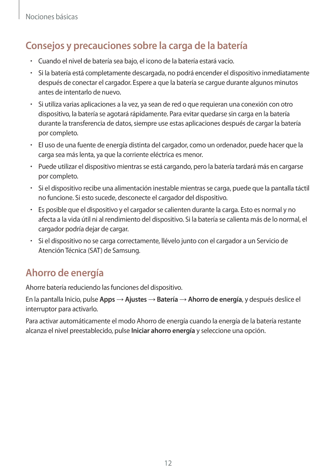 Samsung SM-J710FZWNPHE, SM-J710FZDNPHE manual Consejos y precauciones sobre la carga de la batería, Ahorro de energía 