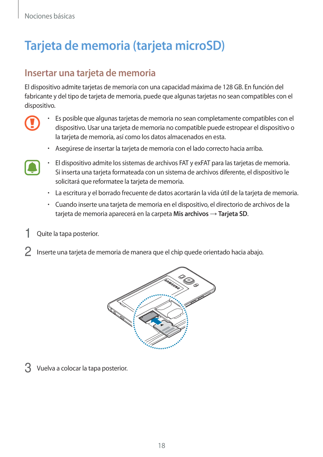 Samsung SM-J510FZDUPHE, SM-J710FZDNPHE, SM-J510FZDNPHE Tarjeta de memoria tarjeta microSD, Insertar una tarjeta de memoria 