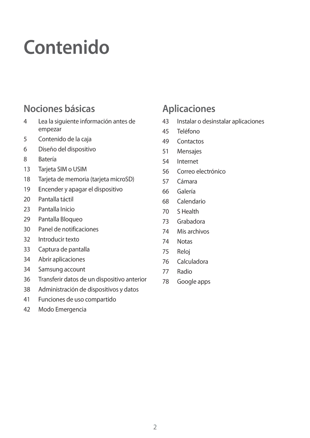 Samsung SM-J710FZKNPHE, SM-J710FZDNPHE, SM-J510FZDNPHE, SM-J510FZKUPHE, SM-J510FZDUPHE, SM-J710FZWNPHE manual Contenido 