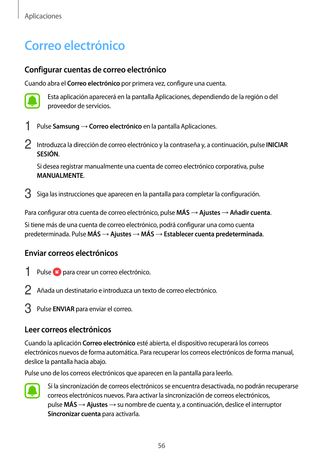 Samsung SM-J710FZDNPHE manual Correo electrónico, Configurar cuentas de correo electrónico, Enviar correos electrónicos 