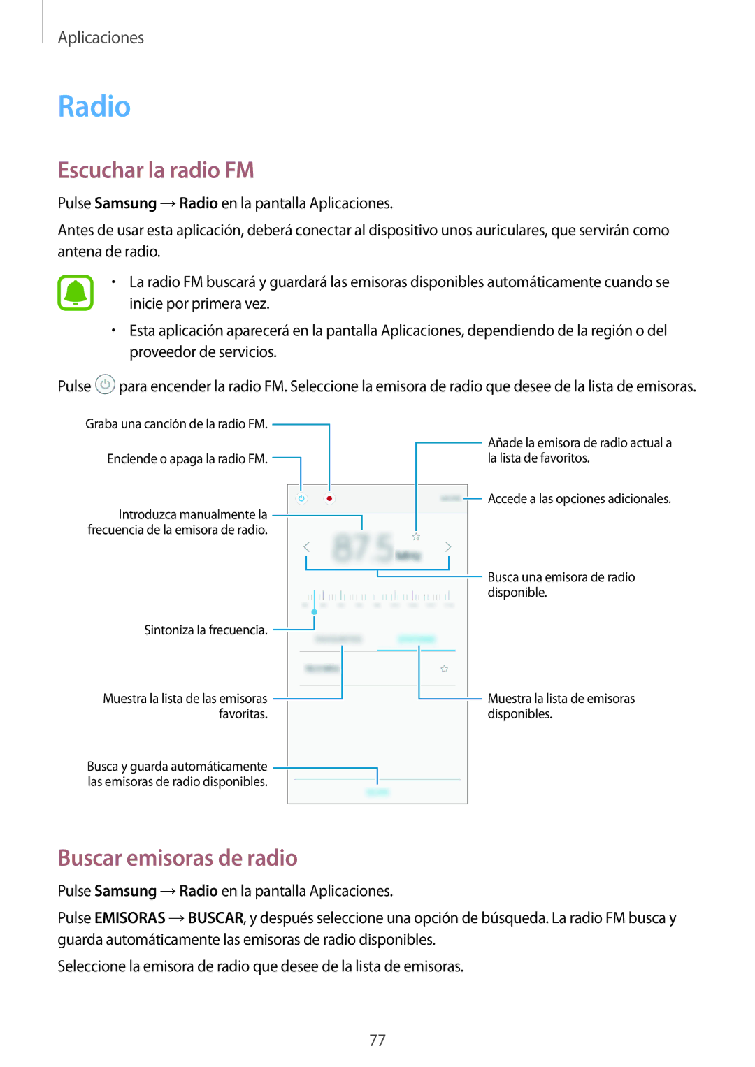 Samsung SM-J710FZDNPHE, SM-J510FZDNPHE, SM-J710FZKNPHE, SM-J510FZKUPHE Radio, Escuchar la radio FM, Buscar emisoras de radio 