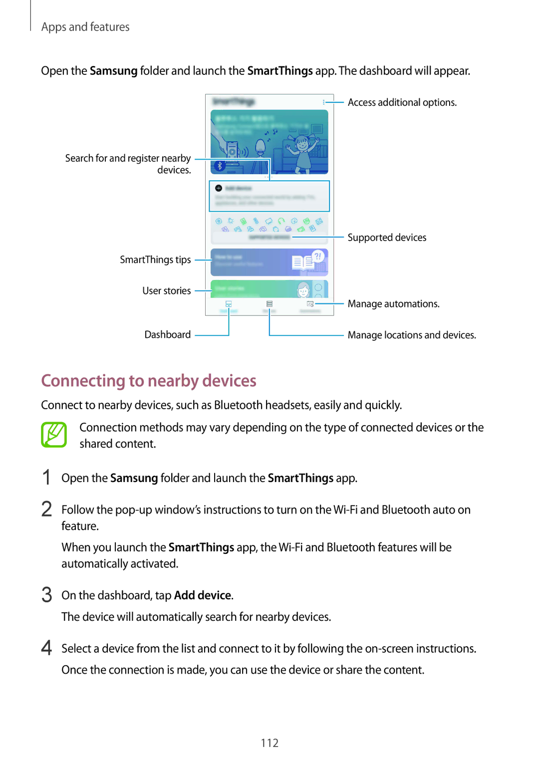 Samsung SM-J720FZDDKSA, SM-J720FZKDKSA, SM-J720FZVDKSA manual Connecting to nearby devices 