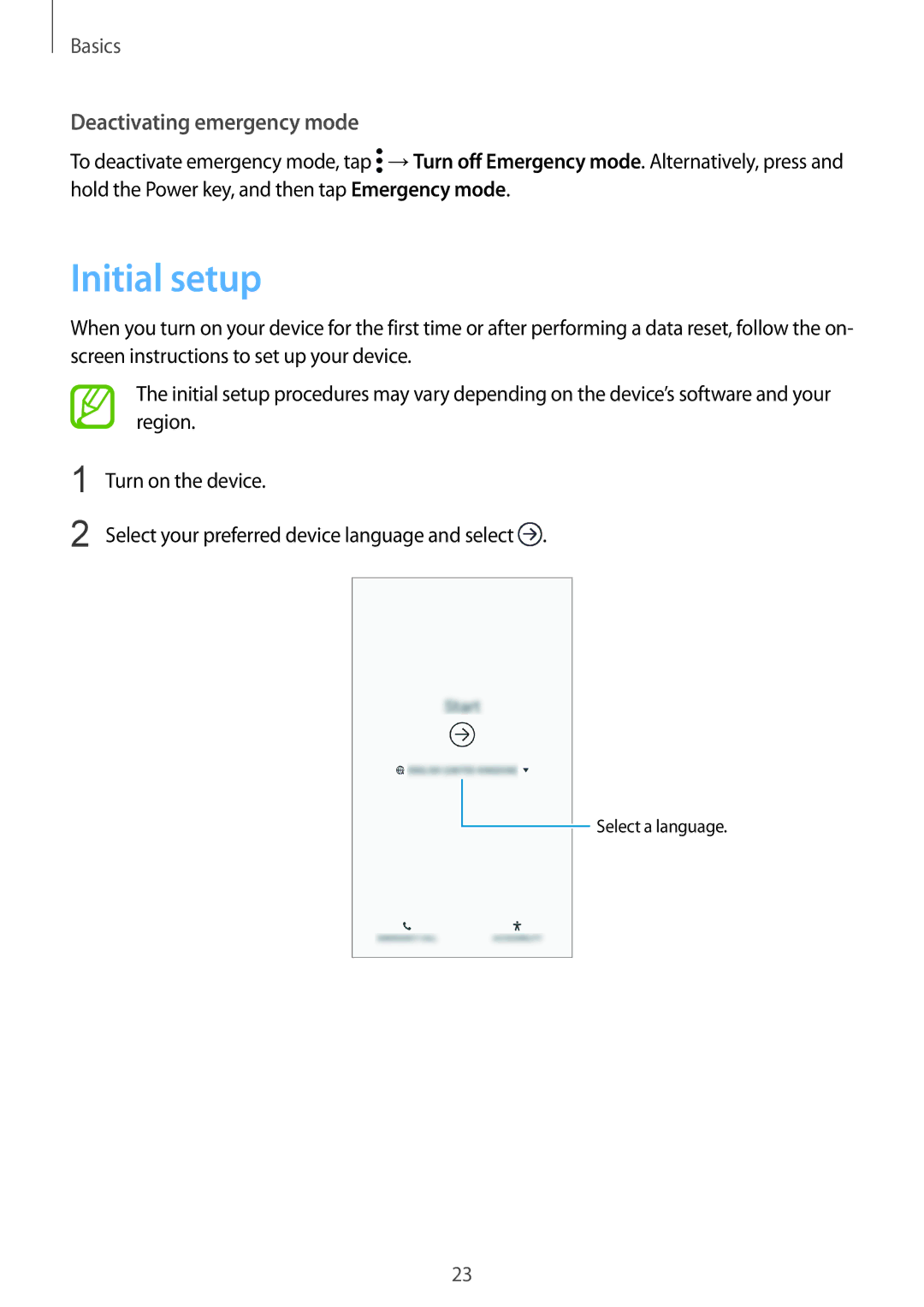 Samsung SM-J720FZVDKSA, SM-J720FZKDKSA, SM-J720FZDDKSA manual Initial setup, Deactivating emergency mode 