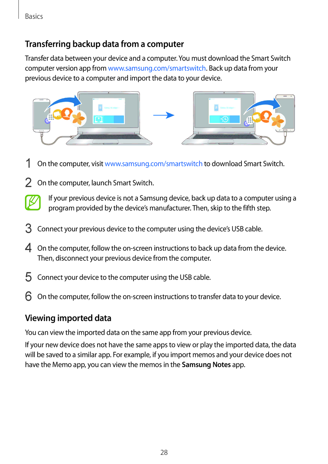 Samsung SM-J720FZDDKSA, SM-J720FZKDKSA, SM-J720FZVDKSA manual Transferring backup data from a computer, Viewing imported data 