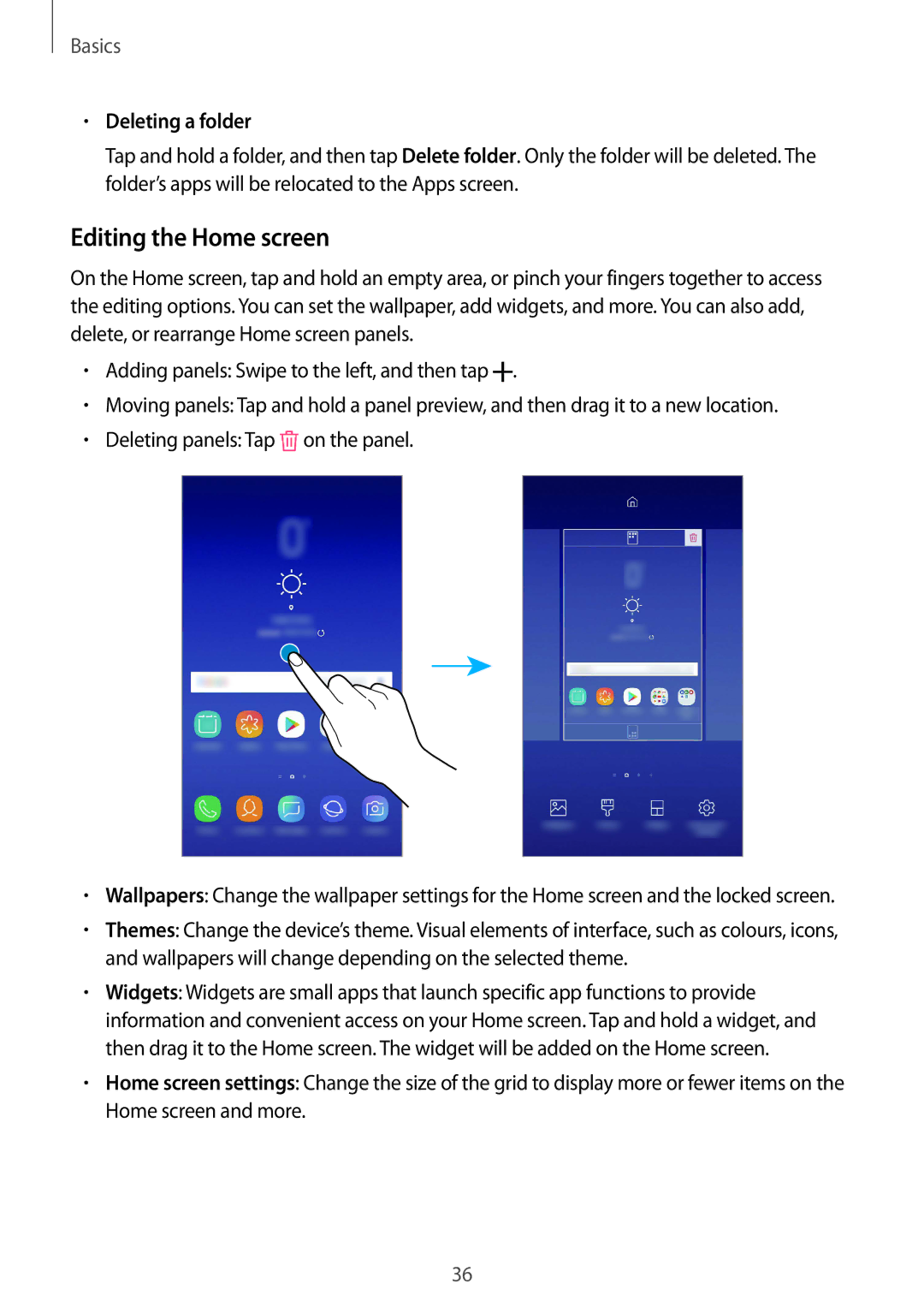 Samsung SM-J720FZKDKSA, SM-J720FZDDKSA, SM-J720FZVDKSA manual Editing the Home screen, Deleting a folder 