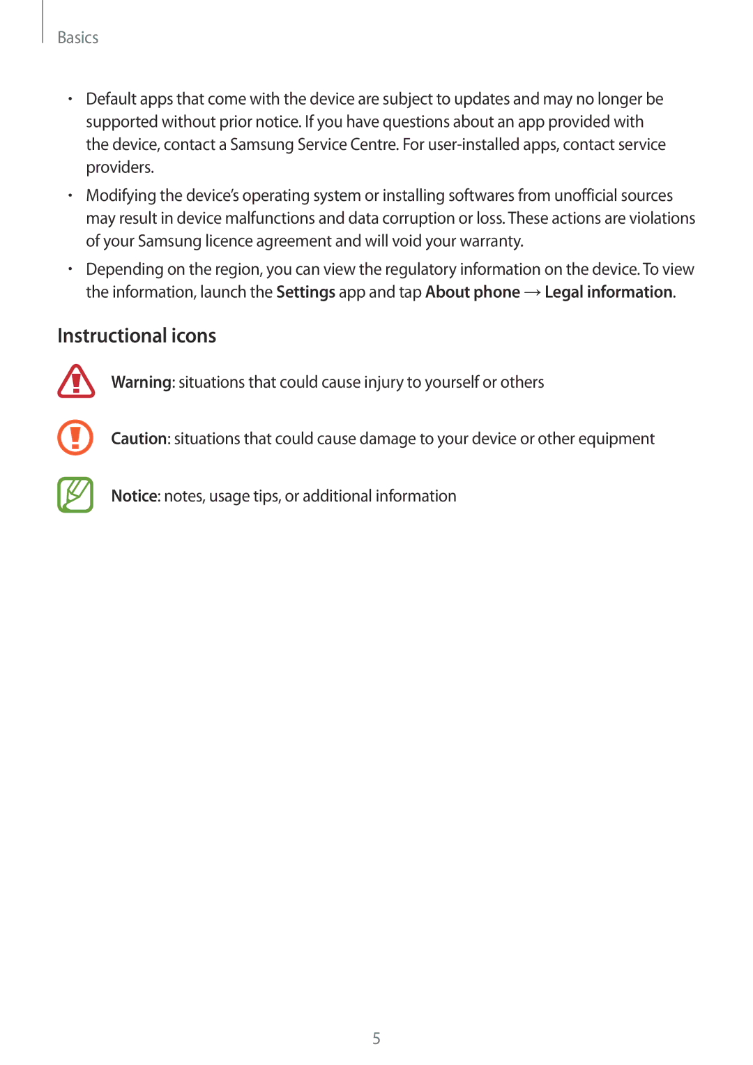 Samsung SM-J720FZVDKSA, SM-J720FZKDKSA, SM-J720FZDDKSA manual Instructional icons, Basics 