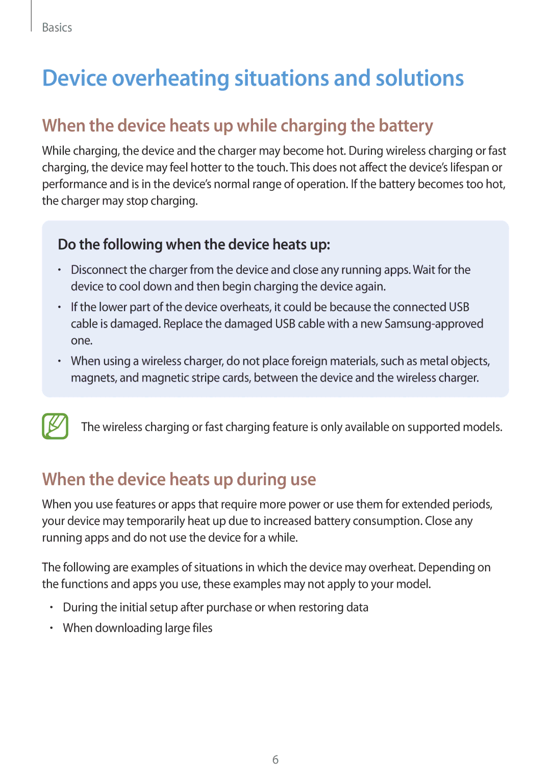 Samsung SM-J720FZKDKSA Device overheating situations and solutions, When the device heats up while charging the battery 