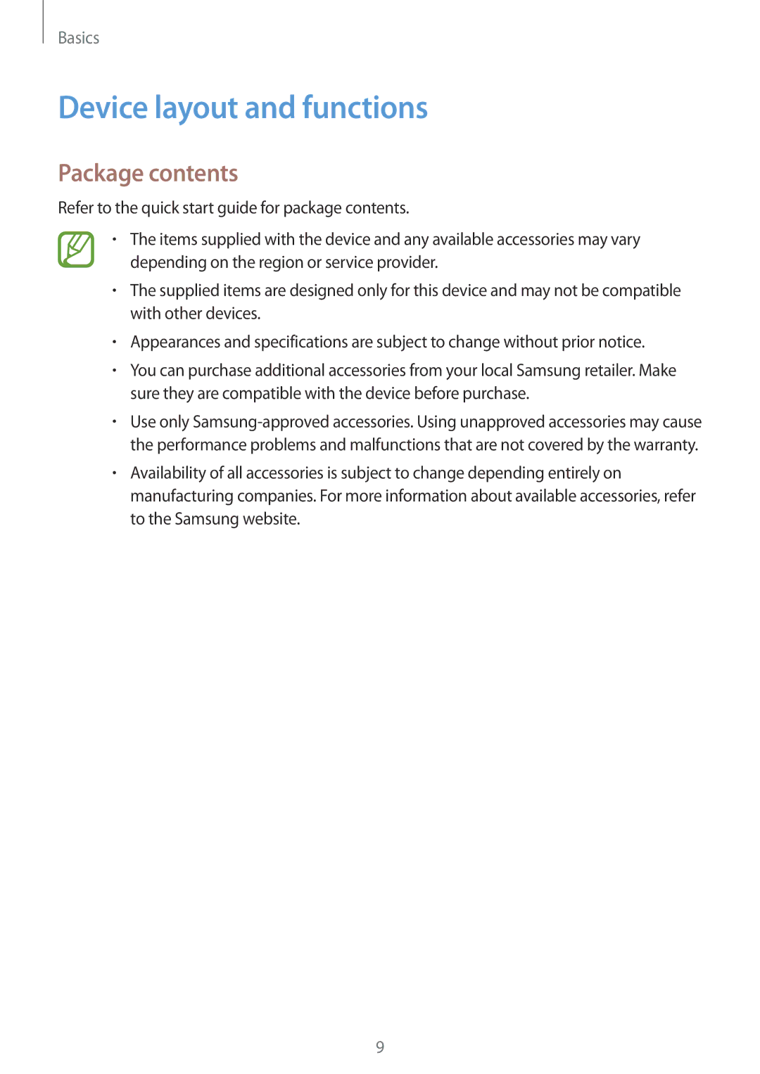 Samsung SM-J720FZKDKSA, SM-J720FZDDKSA, SM-J720FZVDKSA manual Device layout and functions, Package contents 