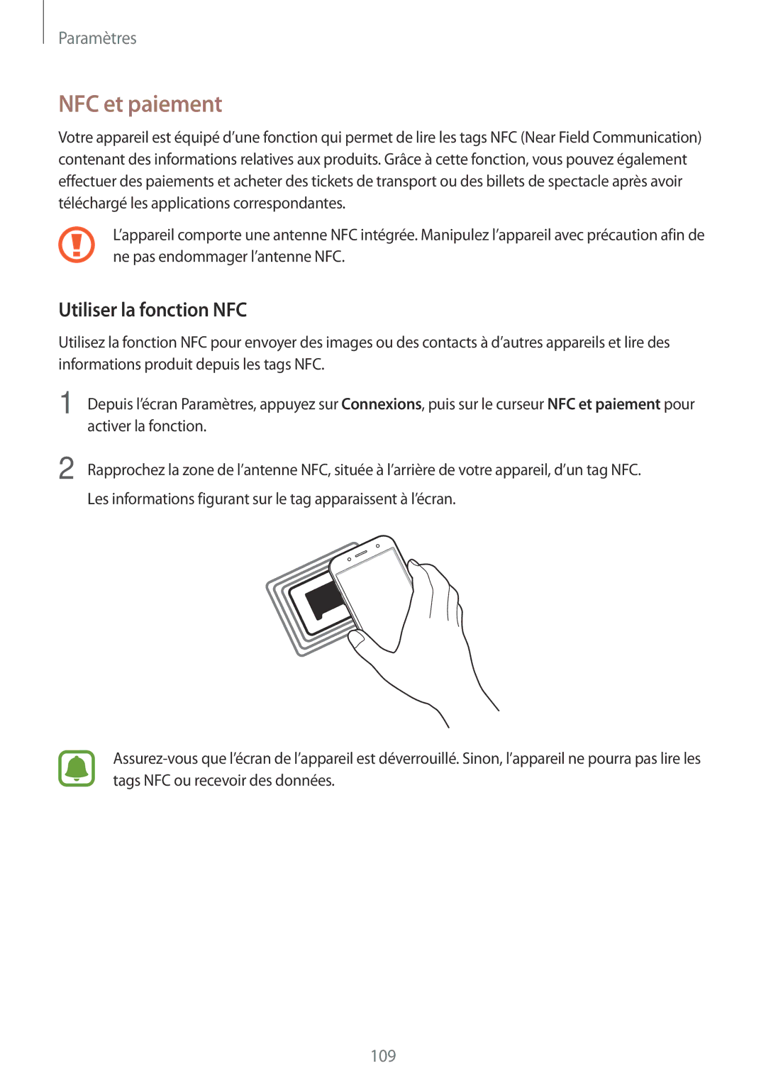 Samsung SM-J530FZDAXEF, SM-J730FZDDXEF, SM-J730FZSDXEF, SM-J530FZSAXEF manual NFC et paiement, Utiliser la fonction NFC 