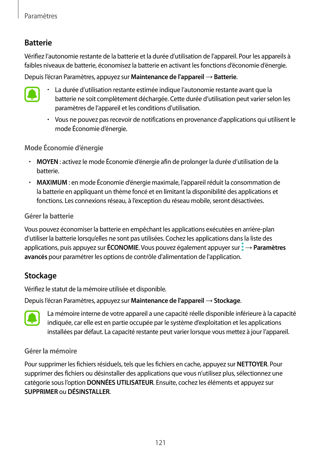 Samsung SM-J530FZDAXEF, SM-J730FZDDXEF, SM-J730FZSDXEF, SM-J530FZSAXEF, SM-J730FZKDXEF, SM-J530FZKAXEF manual Batterie, Stockage 