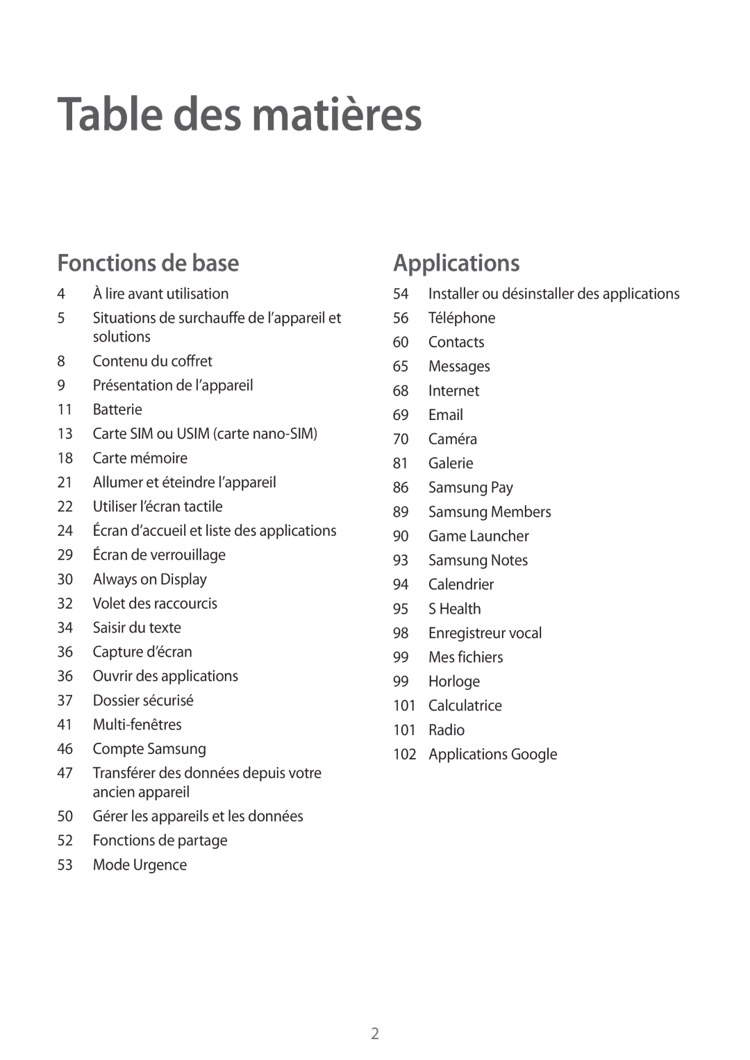 Samsung SM-J730FZSDXEF, SM-J730FZDDXEF, SM-J530FZDAXEF, SM-J530FZSAXEF, SM-J730FZKDXEF, SM-J530FZKAXEF manual Table des matières 