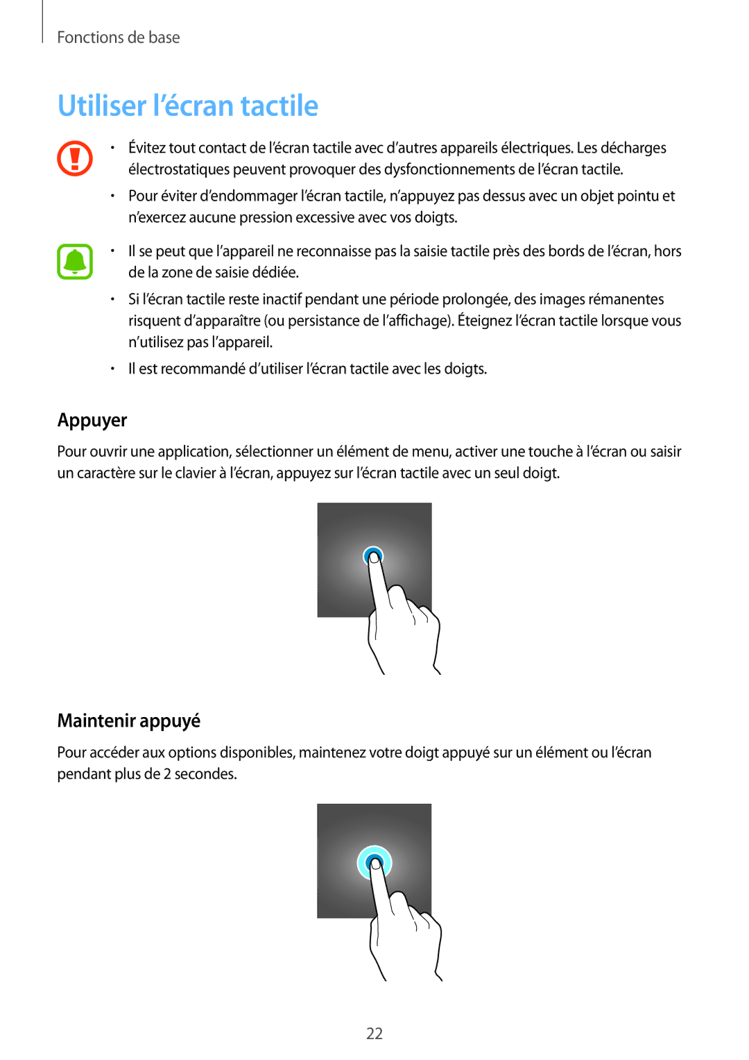 Samsung SM-J730FZKDXEF, SM-J730FZDDXEF, SM-J530FZDAXEF, SM-J730FZSDXEF Utiliser l’écran tactile, Appuyer, Maintenir appuyé 