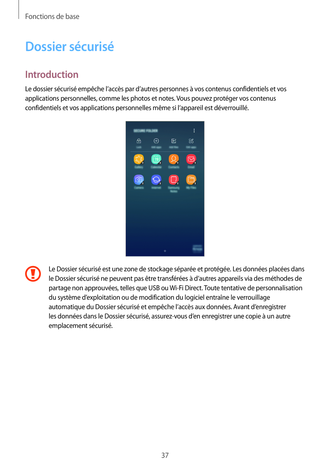 Samsung SM-J530FZDAXEF, SM-J730FZDDXEF, SM-J730FZSDXEF, SM-J530FZSAXEF, SM-J730FZKDXEF manual Dossier sécurisé, Introduction 