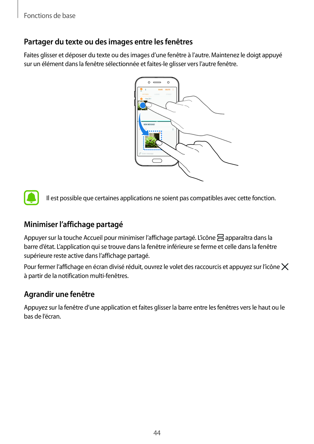 Samsung SM-J730FZSDXEF, SM-J730FZDDXEF Partager du texte ou des images entre les fenêtres, Minimiser l’affichage partagé 