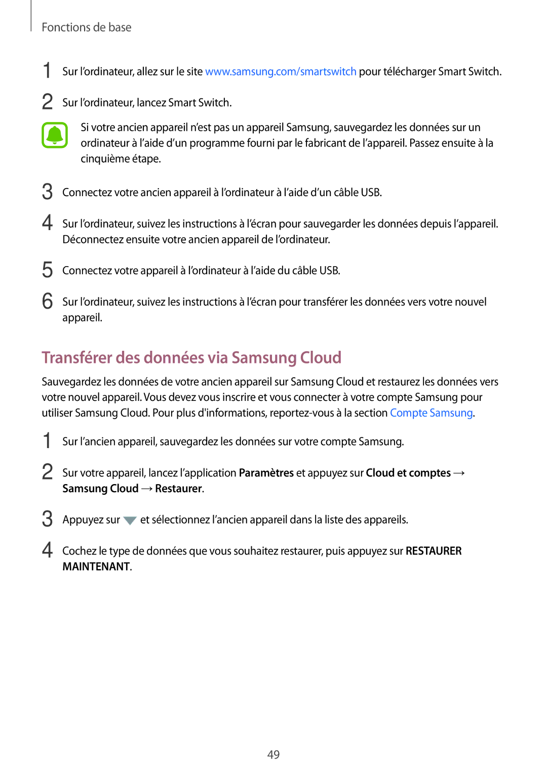 Samsung SM-J530FZDAXEF, SM-J730FZDDXEF, SM-J730FZSDXEF, SM-J530FZSAXEF manual Transférer des données via Samsung Cloud 