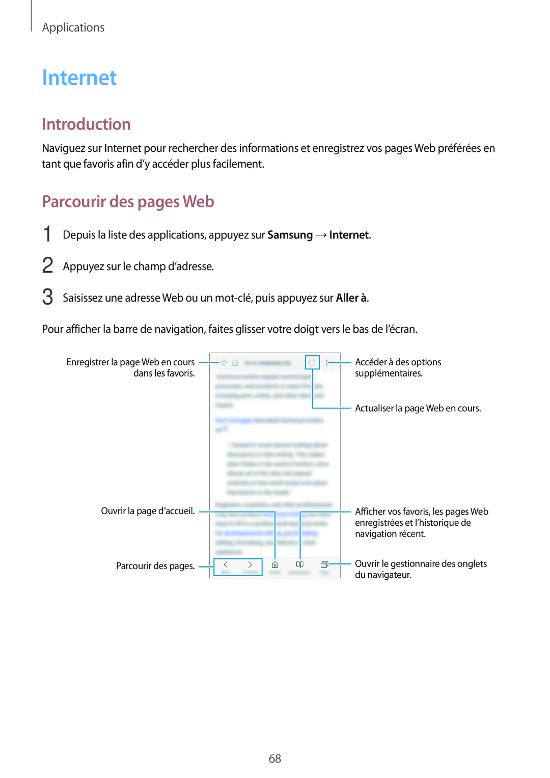 Samsung SM-J730FZSDXEF, SM-J730FZDDXEF, SM-J530FZDAXEF, SM-J530FZSAXEF, SM-J730FZKDXEF manual Internet, Parcourir des pages Web 