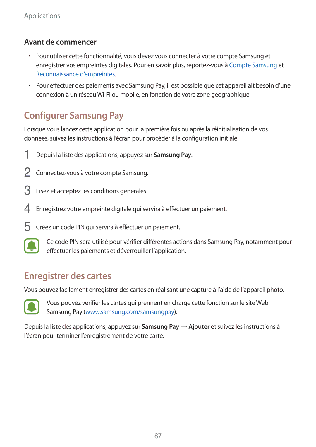 Samsung SM-J530FZSAXEF, SM-J730FZDDXEF, SM-J530FZDAXEF Configurer Samsung Pay, Enregistrer des cartes, Avant de commencer 