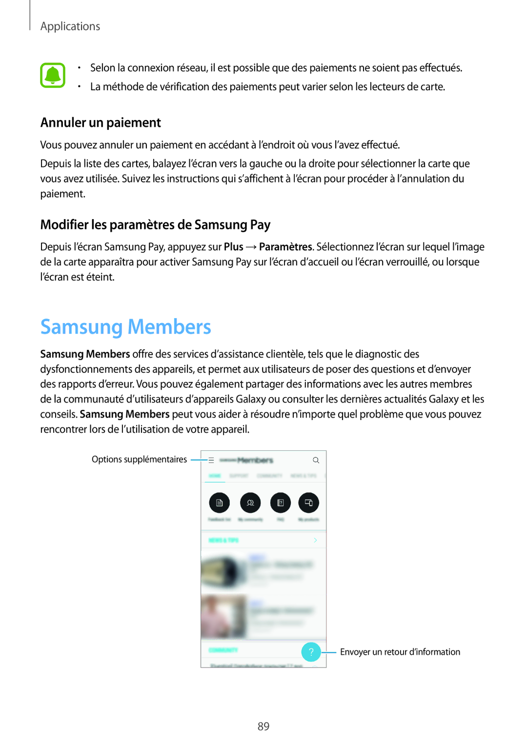 Samsung SM-J530FZKAXEF, SM-J730FZDDXEF manual Samsung Members, Annuler un paiement, Modifier les paramètres de Samsung Pay 