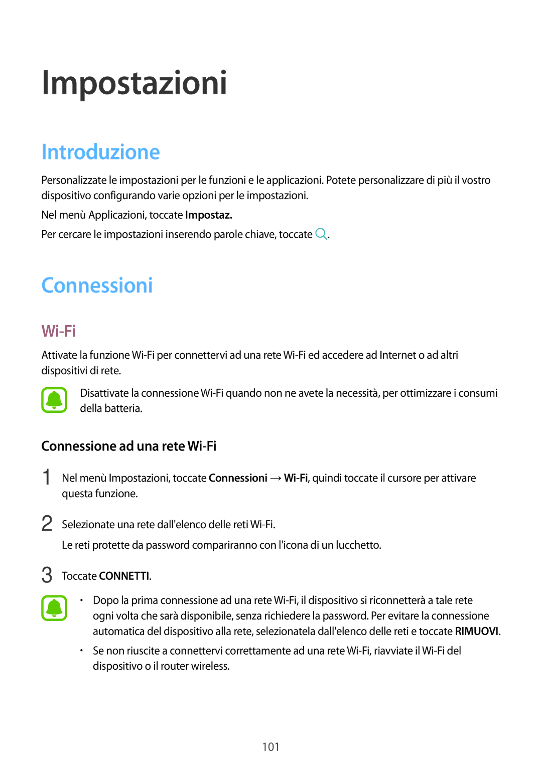 Samsung SM-J730FZKATUR, SM-J730FZDETUR, SM-J730FZSAITV manual Introduzione, Connessioni, Connessione ad una rete Wi-Fi 