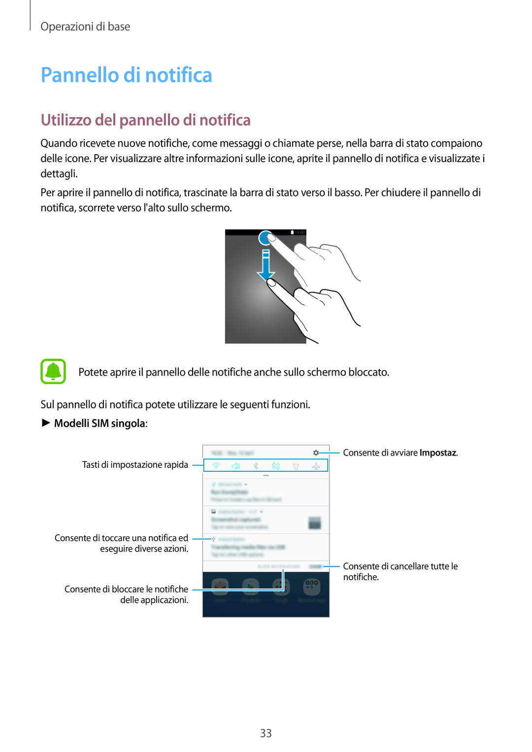 Samsung SM-J730FZDETUR, SM-J730FZSAITV, SM-J730FZKATUR manual Pannello di notifica, Utilizzo del pannello di notifica 