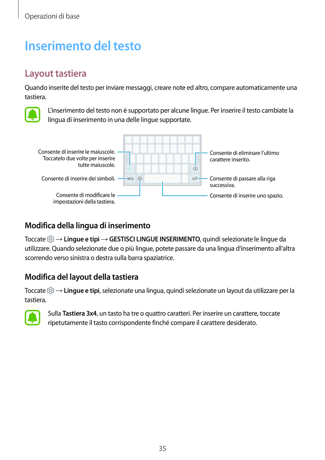 Samsung SM-J730FZKATUR, SM-J730FZDETUR manual Inserimento del testo, Layout tastiera, Modifica della lingua di inserimento 