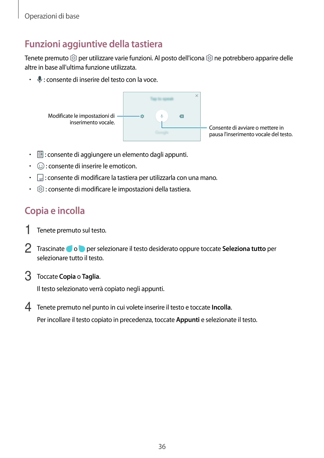 Samsung SM-J730FZDDITV, SM-J730FZDETUR manual Funzioni aggiuntive della tastiera, Copia e incolla, Toccate Copia o Taglia 