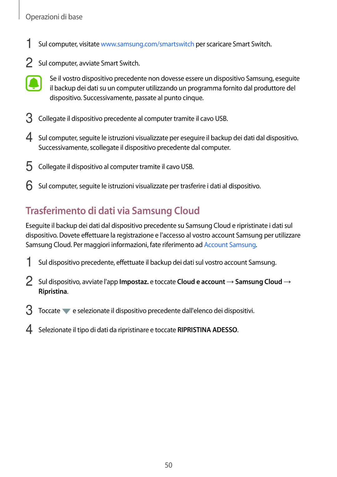 Samsung SM-J730FZSATUR, SM-J730FZDETUR, SM-J730FZSAITV, SM-J730FZKATUR Trasferimento di dati via Samsung Cloud, Ripristina 