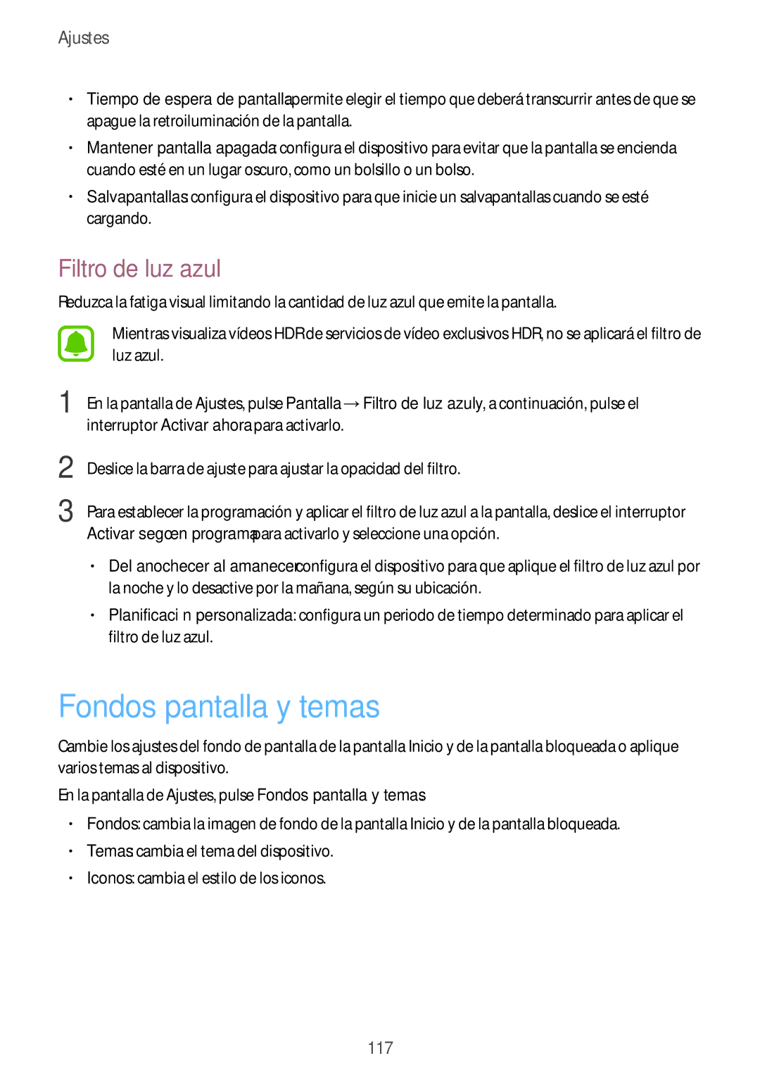 Samsung SM-J730FZSDPHE, SM-J730FZKAATL, SM-J730FZDDPHE, SM-J730FZKDPHE manual Fondos pantalla y temas, Filtro de luz azul 