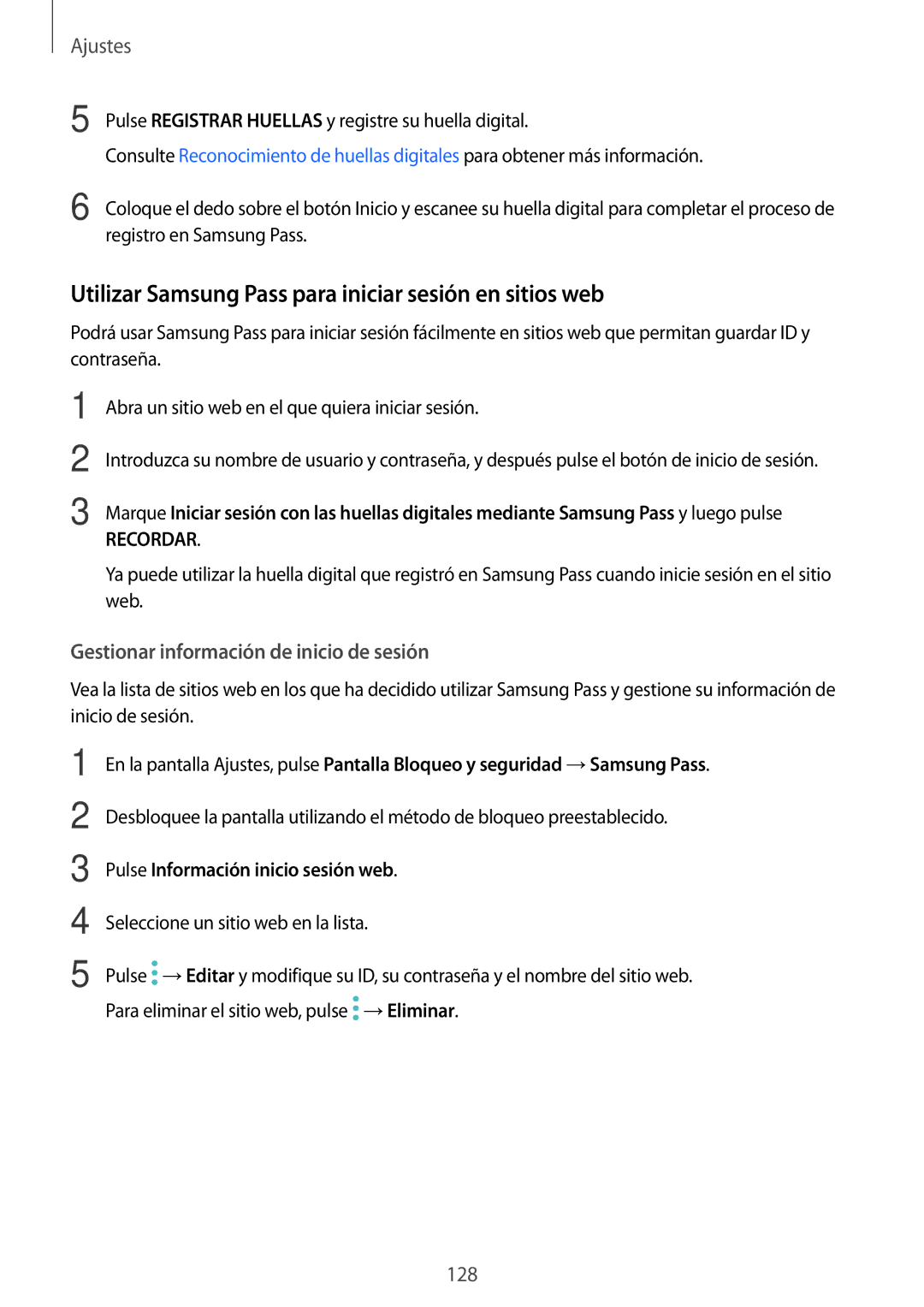 Samsung SM-J730FZKAATL manual Utilizar Samsung Pass para iniciar sesión en sitios web, Pulse Información inicio sesión web 